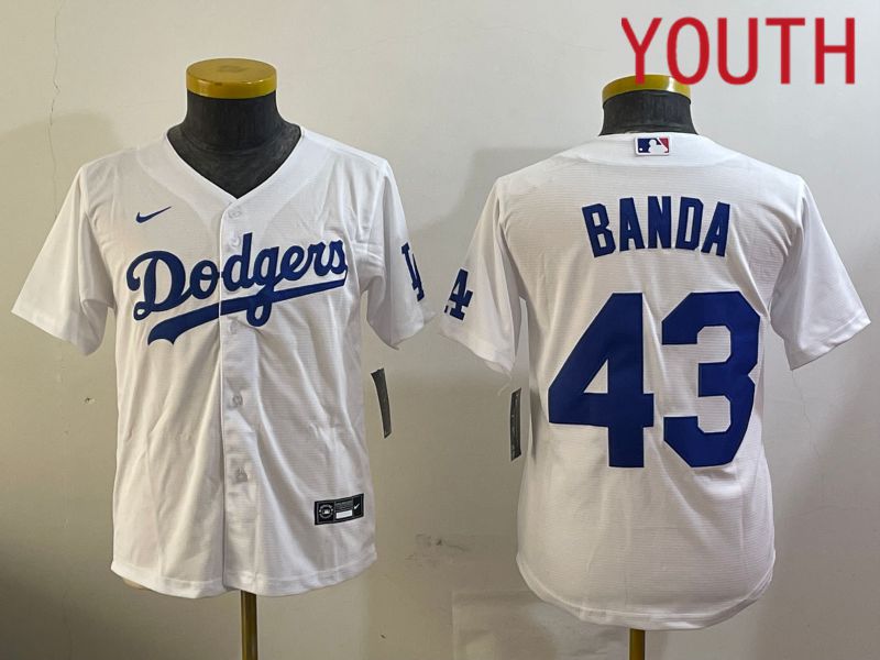 Youth Los Angeles Dodgers 43 Banda White Game 2024 Nike MLB Jersey style 1209